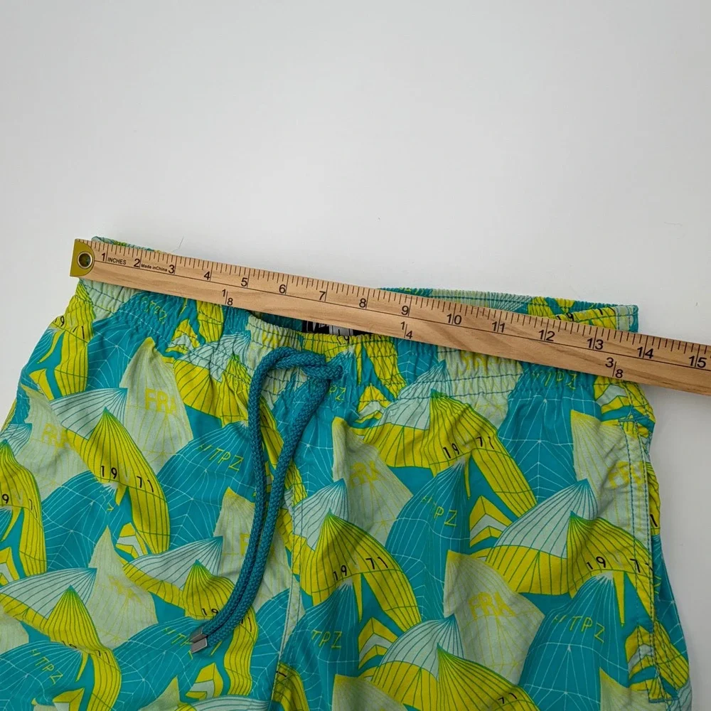 Vilebrequin Moorea Swim Trunks Mens Large Yellow Teal Sail Print Board Shorts
